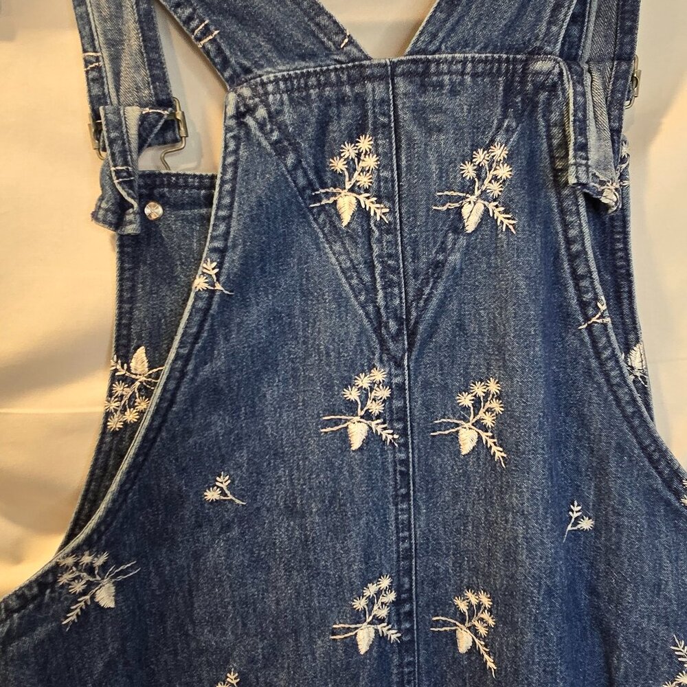Vintage Gotcha Covered Overall Dress Embroidered Flowers Size 10 Blue - Picture 8 of 11